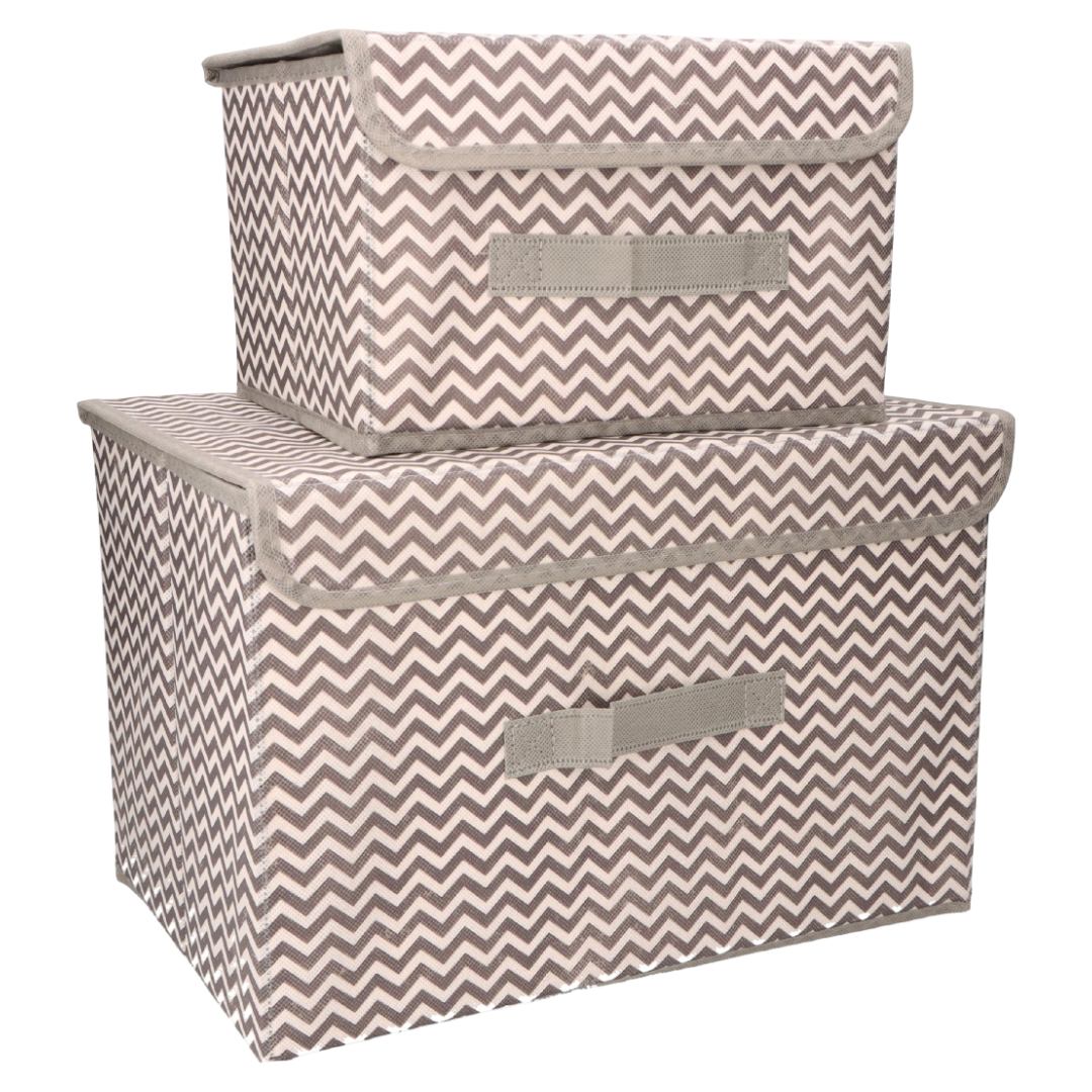 Organizery tekstylne Zygzak 38x25x23cm + 26x20x16cm komplet 2szt + pokrywki