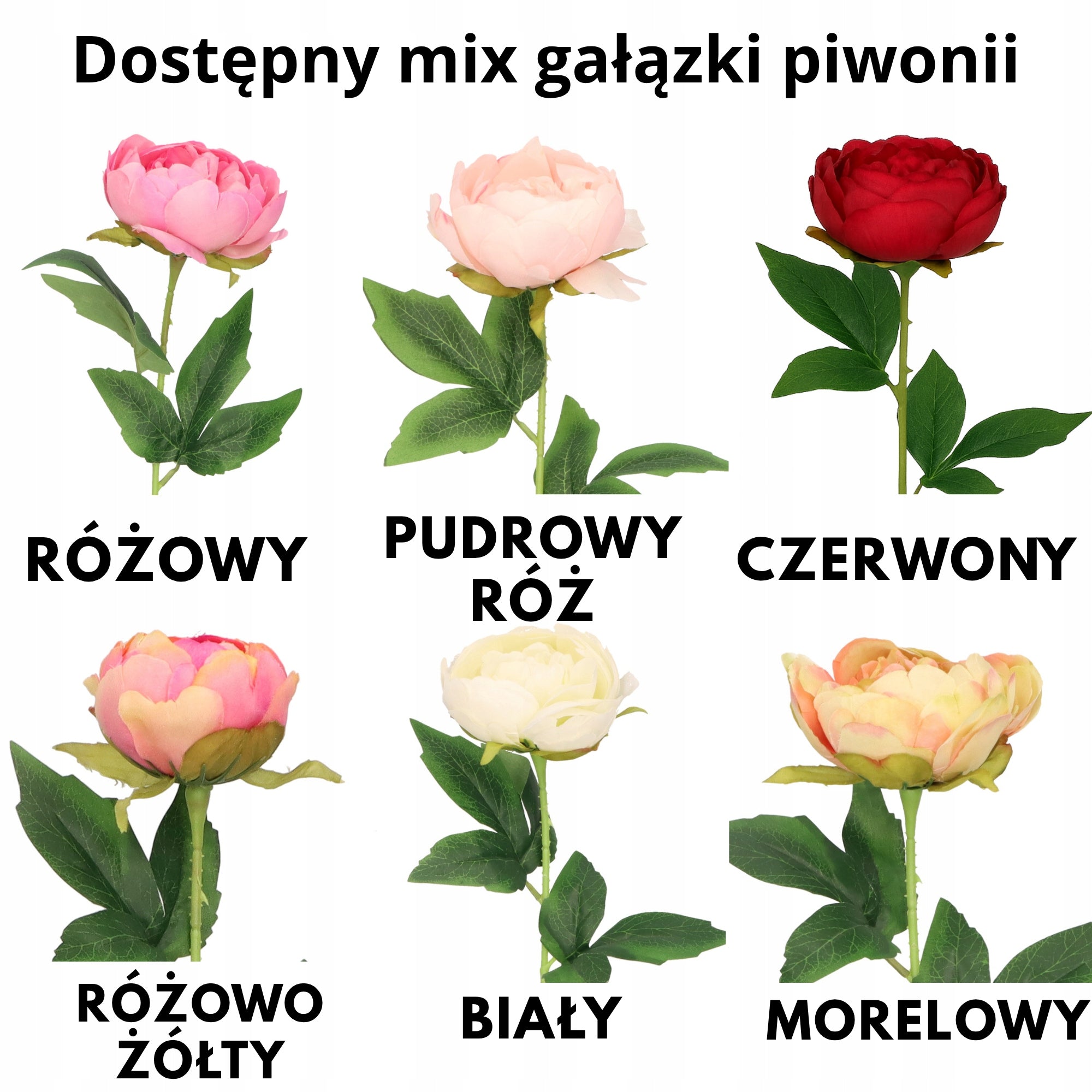 Gałązka Piwonii Sztucznej 51 cm mix kolorów Realistyczny Kwiat do Dekoracji