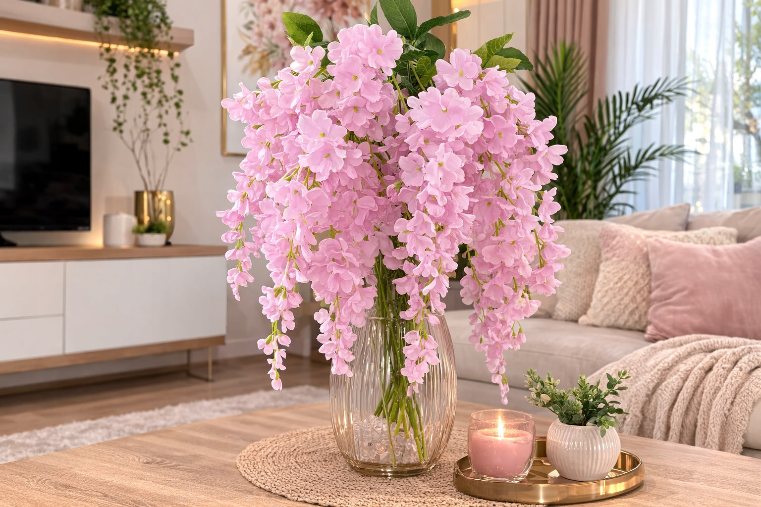 Wisteria Sztuczne Kwiaty Girlanda 65CM Kwiaty Wiszące Balkon Taras Ślub