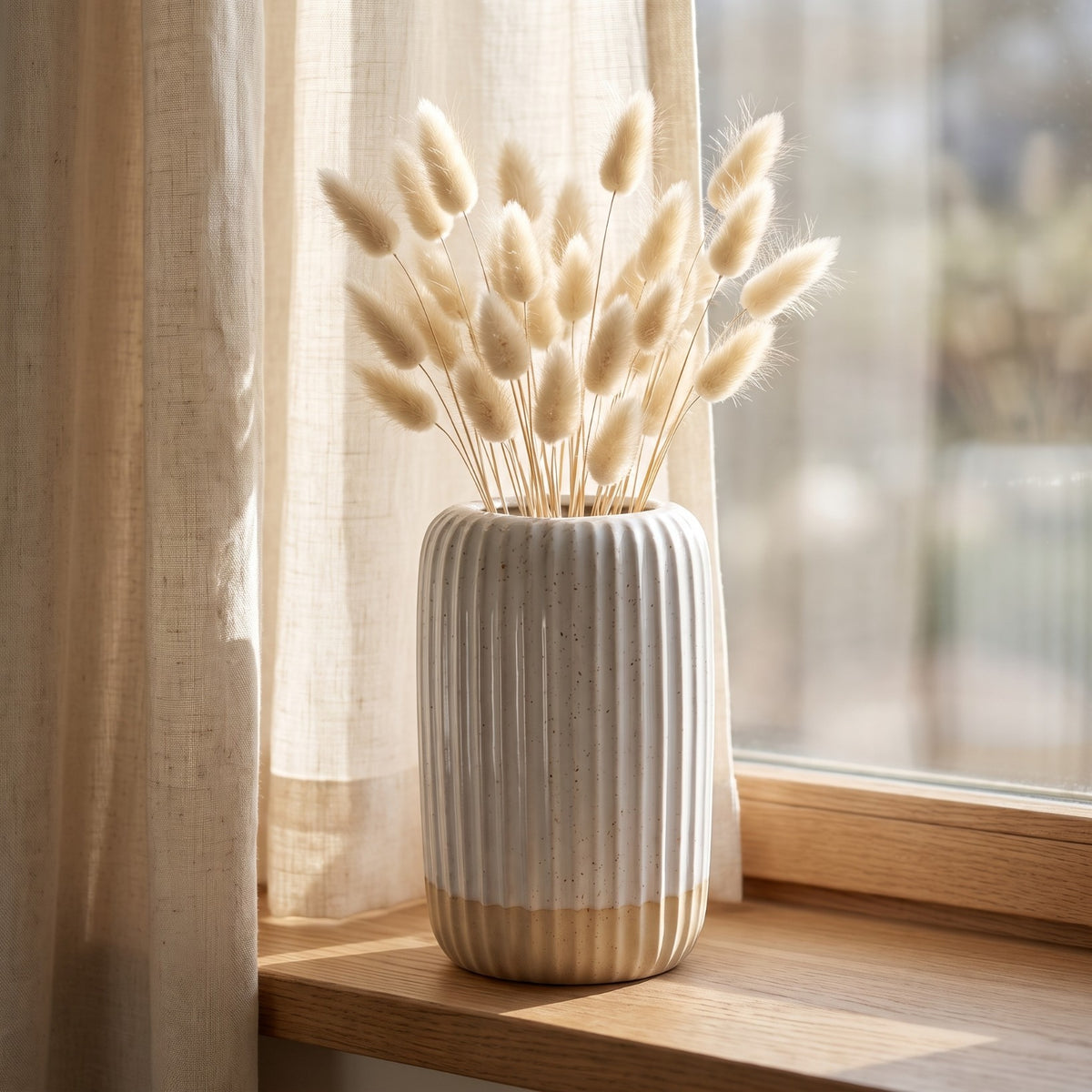 Wazon Ceramiczny Owalny Prążkowany Kremowy 23cm Surowy Dół Do Kwiatów