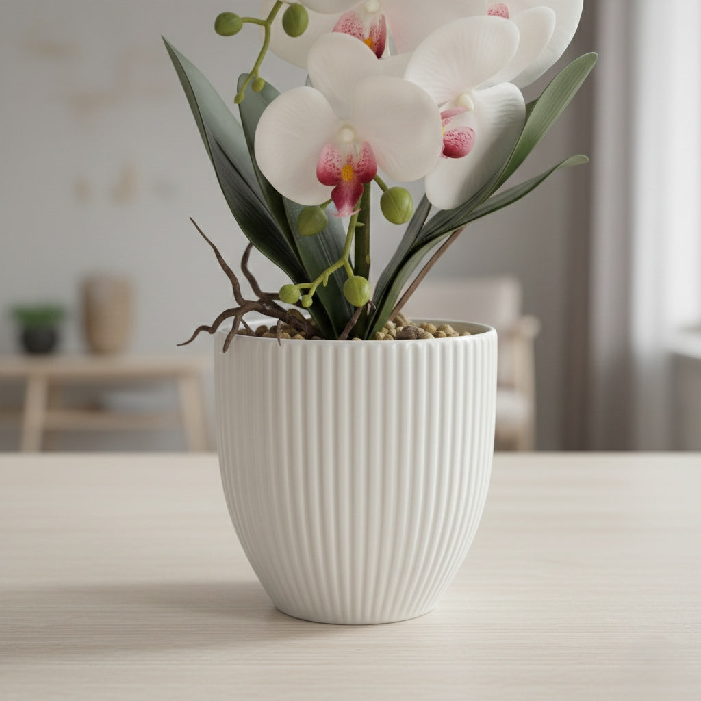 Storczyk w Doniczce Biały 58 cm Orchidea Kwiat Sztuczny Doniczkowy Ozdobny