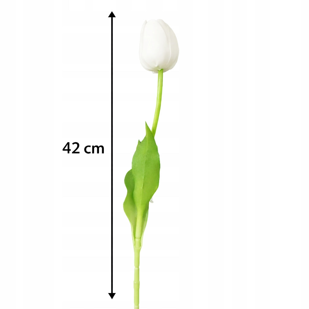 TULIPAN PIANKOWY POJEDYNCZY 42 CM WIOSENNA DEKORACJA WAZONU KOLOR BIAŁY