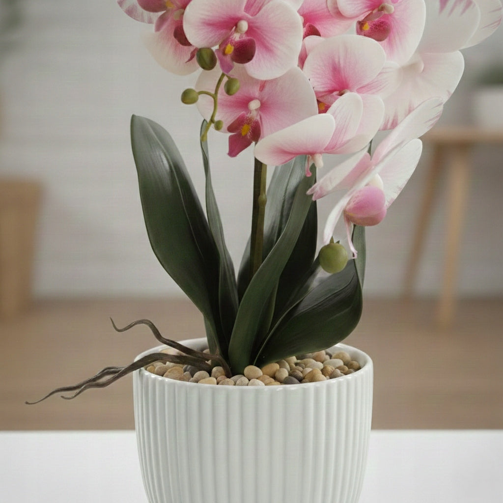 Storczyk w Doniczce Biały Różowy 58 cm Orchidea Kwiat Sztuczny Dekoracyjny