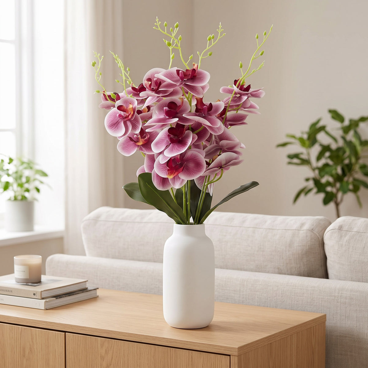Storczyk Sztuczny Bukiet Biało-Różowy 59cm Orchidea 5 Gałązek Do Salonu