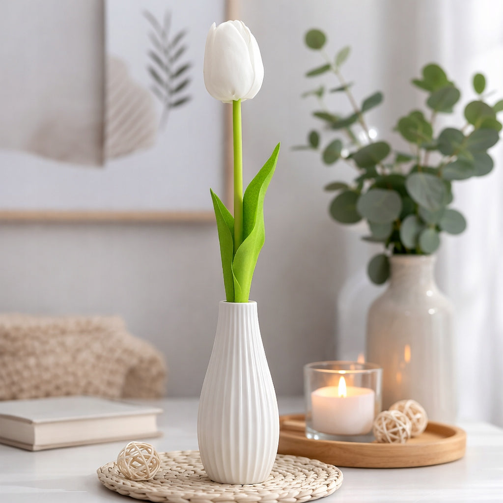 TULIPAN PIANKOWY POJEDYNCZY 42 CM WIOSENNA DEKORACJA WAZONU KOLOR BIAŁY