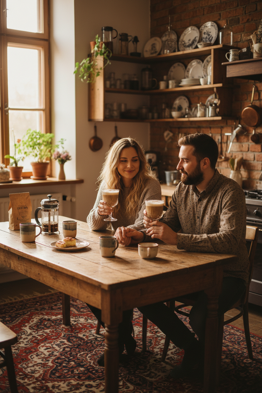 Para z elegancką zastawą stołową