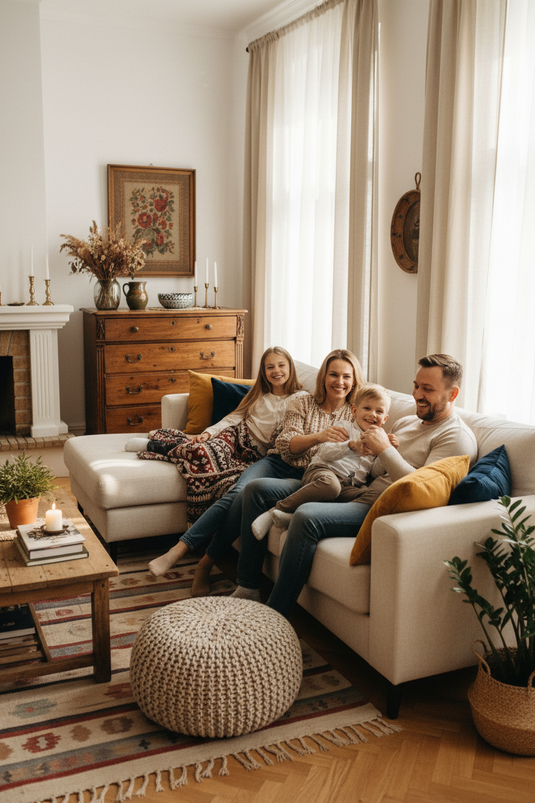 Rodzina z tekstyliami domowymi