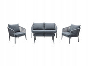 Zestaw mebli ogrodowych antracyt aluminiowa sofa 2 fotele stolik sznurowany