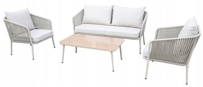 Zestaw mebli ogrodowych beżowy aluminium sofa fotele stolik sznurowanie