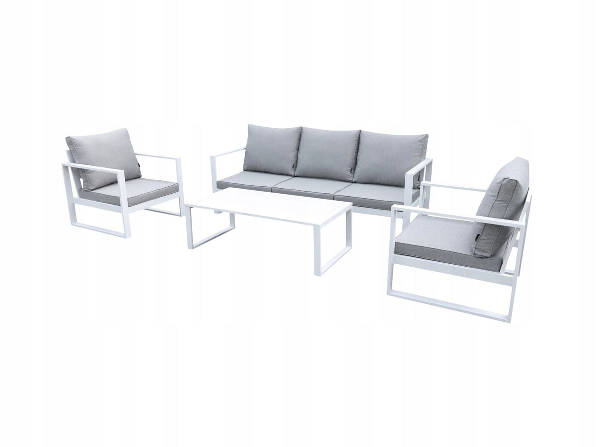 Zestaw mebli ogrodowych biały tarasowy 4 el. aluminiowych sofa, kanapa stół