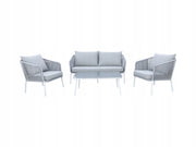 Zestaw mebli ogrodowych szary aluminium sofa fotele stolik sznurowanie